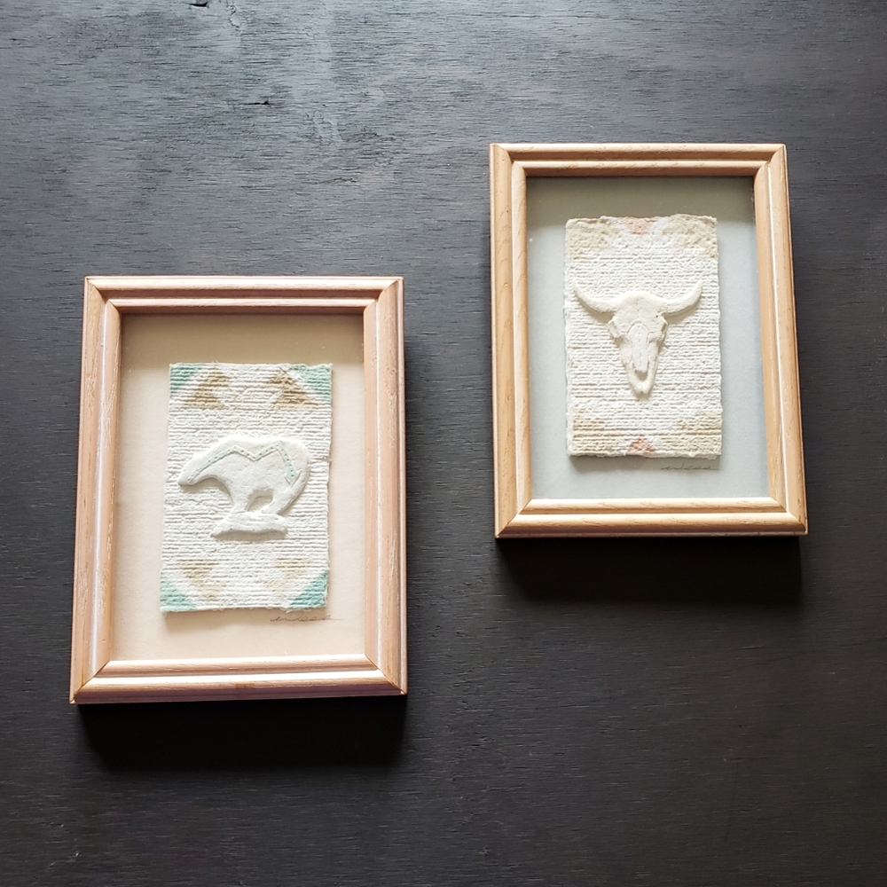 Vintage Original Signed Southwestern Framed Embossed Painting Folk Art Set
